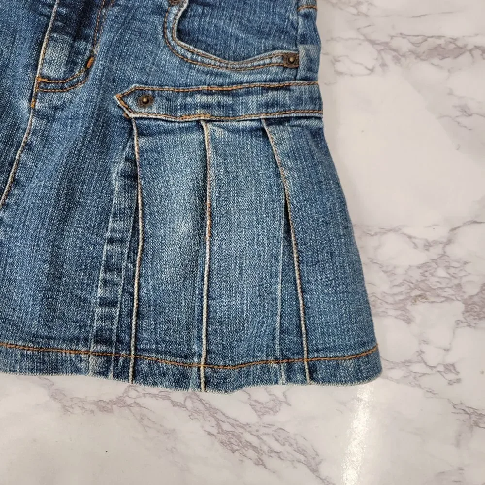 Children's Place Y2K Blue Jean Denim Pleated Mini Skirt Skort Built In Shorts